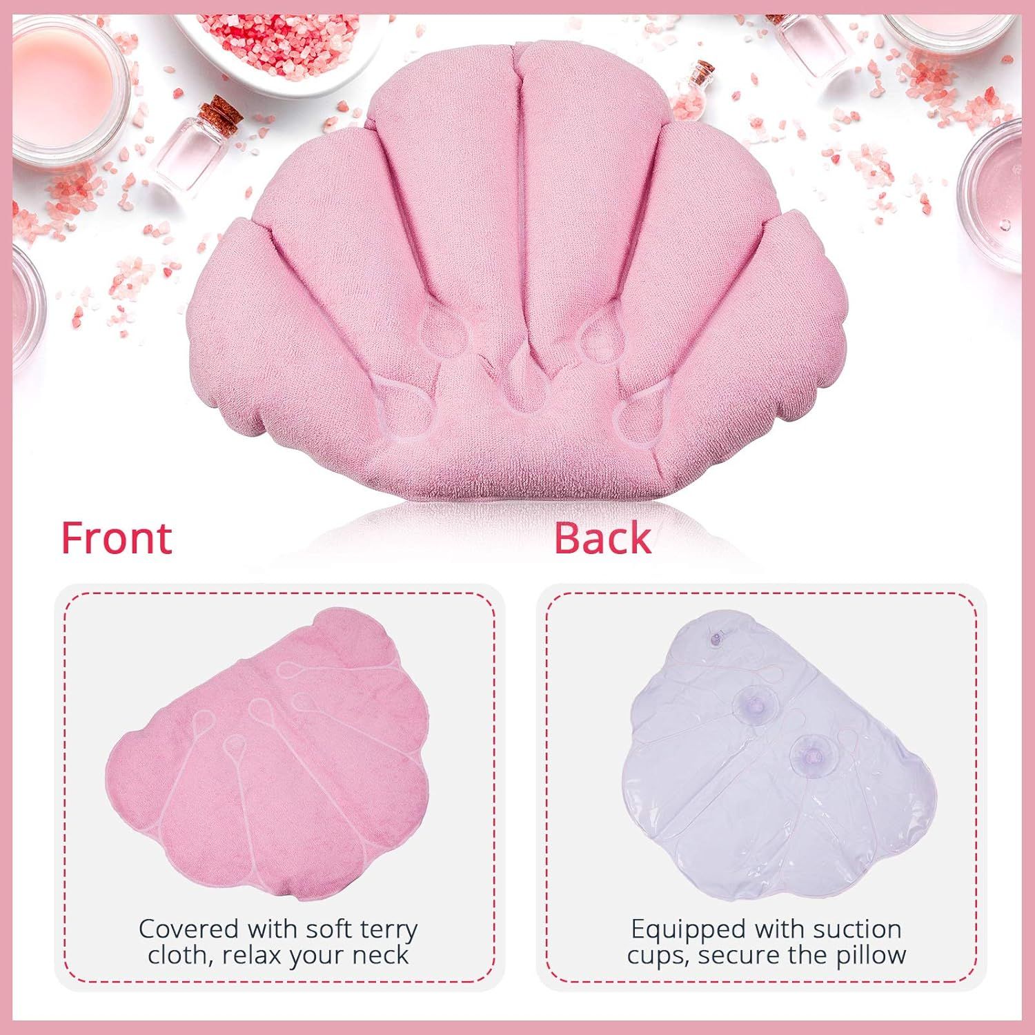 2 Pieces Inlatable Bath Pillow with Suction Cups