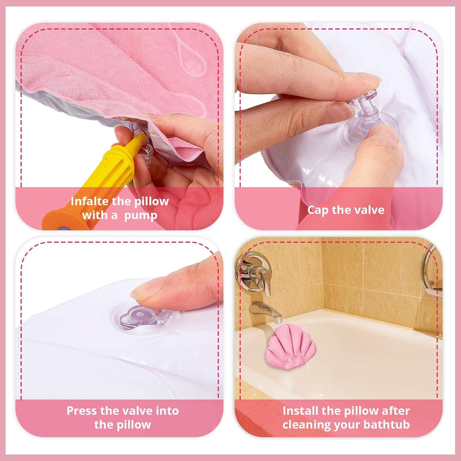 2 Pieces Inlatable Bath Pillow with Suction Cups