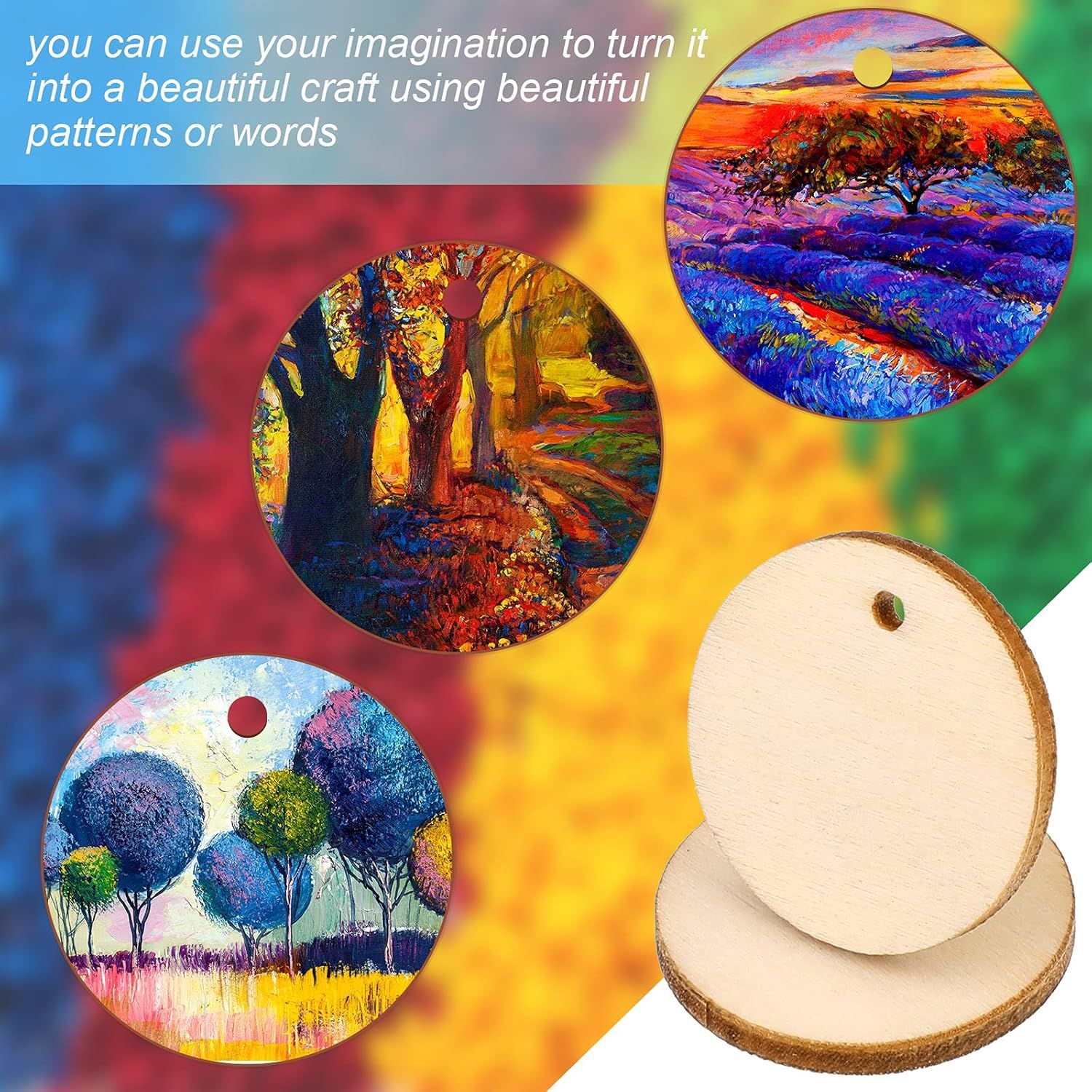 200 Pieces Uninished Blank Wood Circle Pendants Round Disc Circle Wood Pieces Round Wooden Disk with Hole Small Wooden Pendant or Crat Decoration Embellishment (Diameter 1 Inch