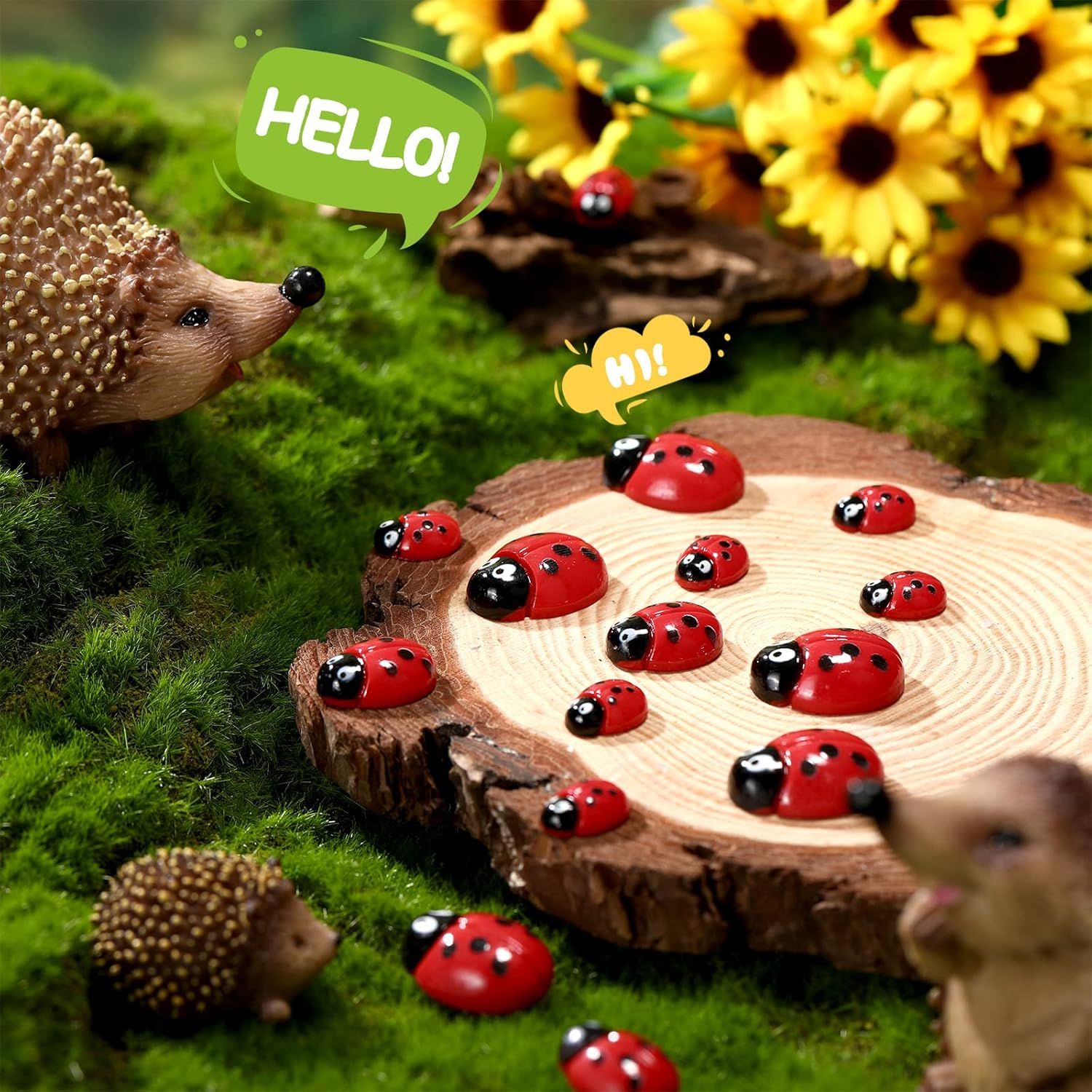 100 Pieces Tiny Resin Ladybugs Decor 0.55%27%27-0.98%27%27 3 Sizes Mini Ladybugs Ornaments Miniature igurines Crat or DIY airy Garden Dollhouse Micro Landscaping Wreath Cake Home Decoration Party