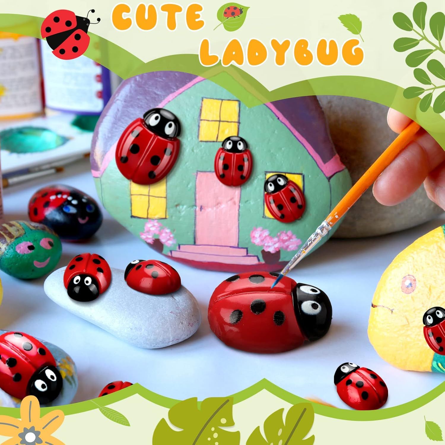 100 Pieces Tiny Resin Ladybugs Decor 0.55%27%27-0.98%27%27 3 Sizes Mini Ladybugs Ornaments Miniature igurines Crat or DIY airy Garden Dollhouse Micro Landscaping Wreath Cake Home Decoration Party