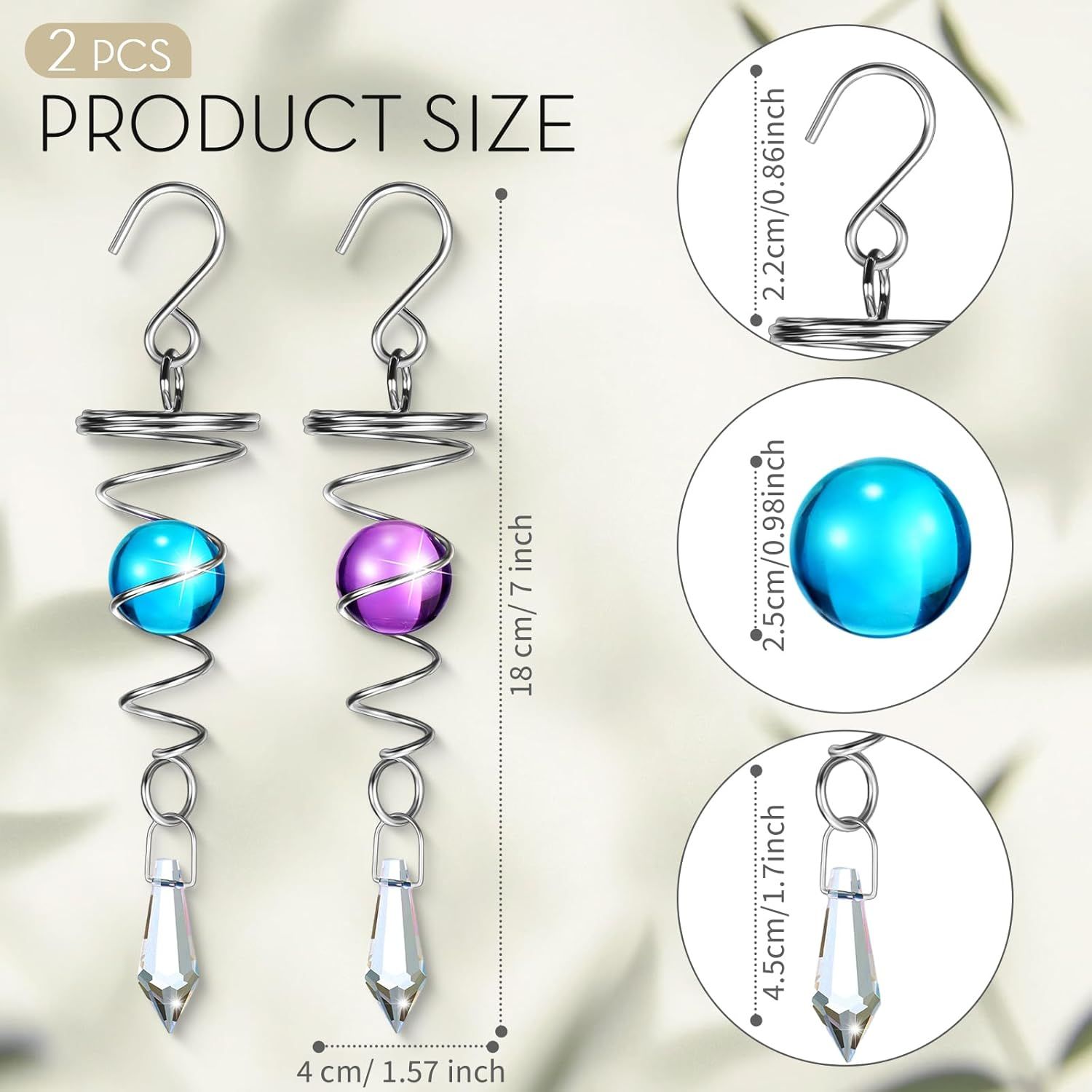 2 Pieces Gazing Ball Spiral Tail Decorative Wind Spinner Stabilizer Stainless Steel Indoor Outdoor Hanging Wind Ball Spinner with Hanging Swivel Hook or Garden Decoration(Purple