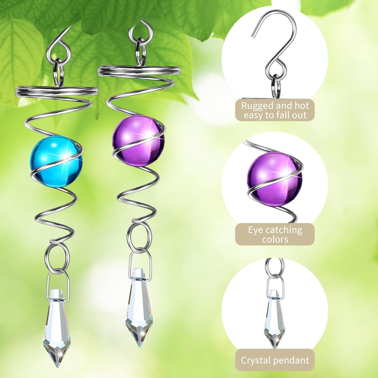 2 Pieces Gazing Ball Spiral Tail Decorative Wind Spinner Stabilizer Stainless Steel Indoor Outdoor Hanging Wind Ball Spinner with Hanging Swivel Hook or Garden Decoration(Purple