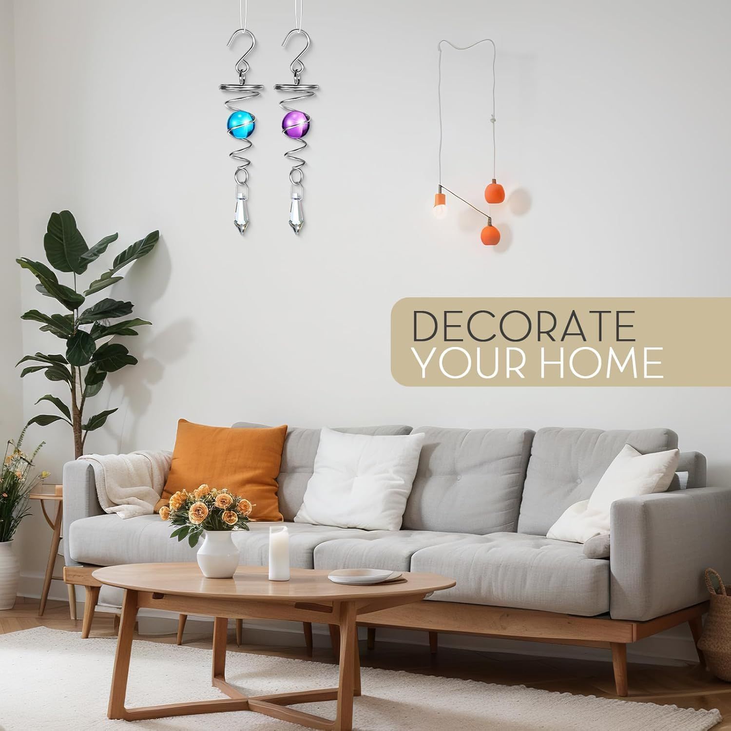 2 Pieces Gazing Ball Spiral Tail Decorative Wind Spinner Stabilizer Stainless Steel Indoor Outdoor Hanging Wind Ball Spinner with Hanging Swivel Hook or Garden Decoration(Purple