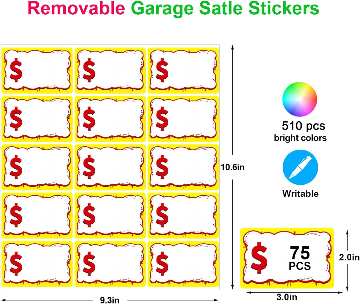 510 PCS Removable Garage Sale Price Stickers