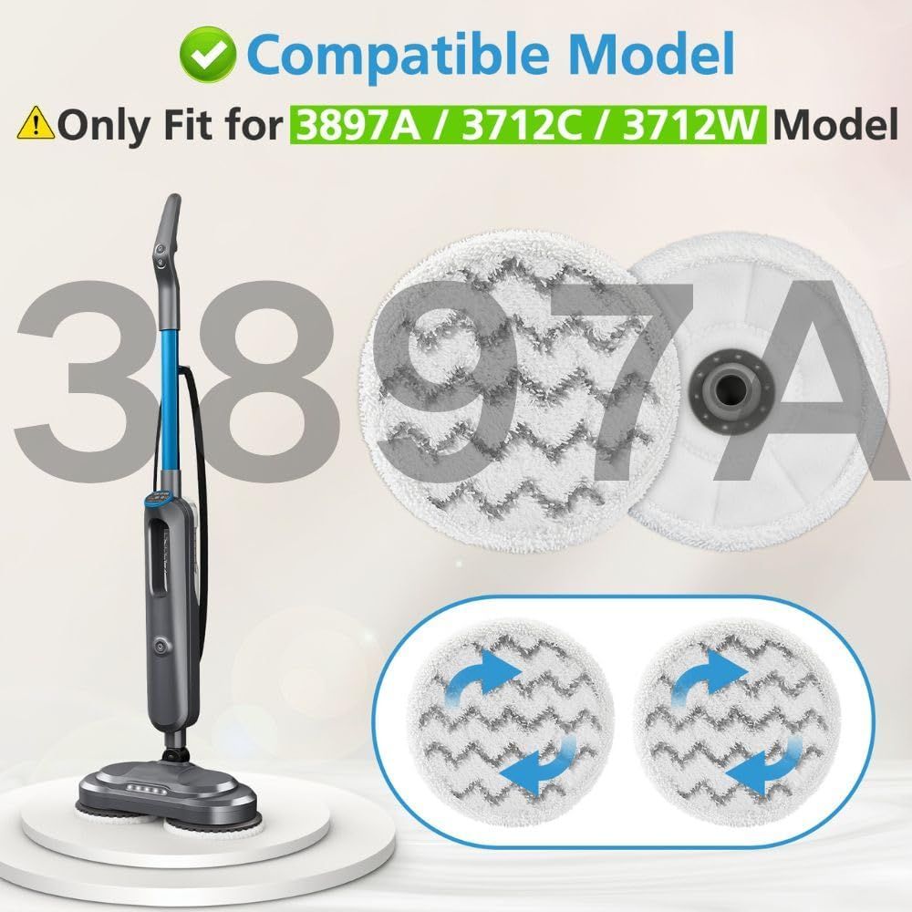 6 Pack 3897A / 3712 Rotating Steam Mop Pads Replacement or Bissell SpinWave SmartSteam Scrubbing Steam Mop Cleaner 【Models 3897A/3712 ONLY】