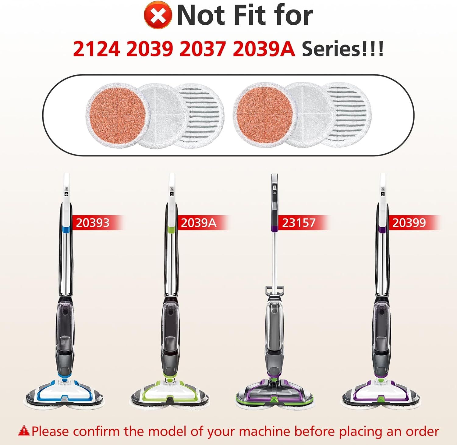6 Pack 3897A / 3712 Rotating Steam Mop Pads Replacement or Bissell SpinWave SmartSteam Scrubbing Steam Mop Cleaner 【Models 3897A/3712 ONLY】