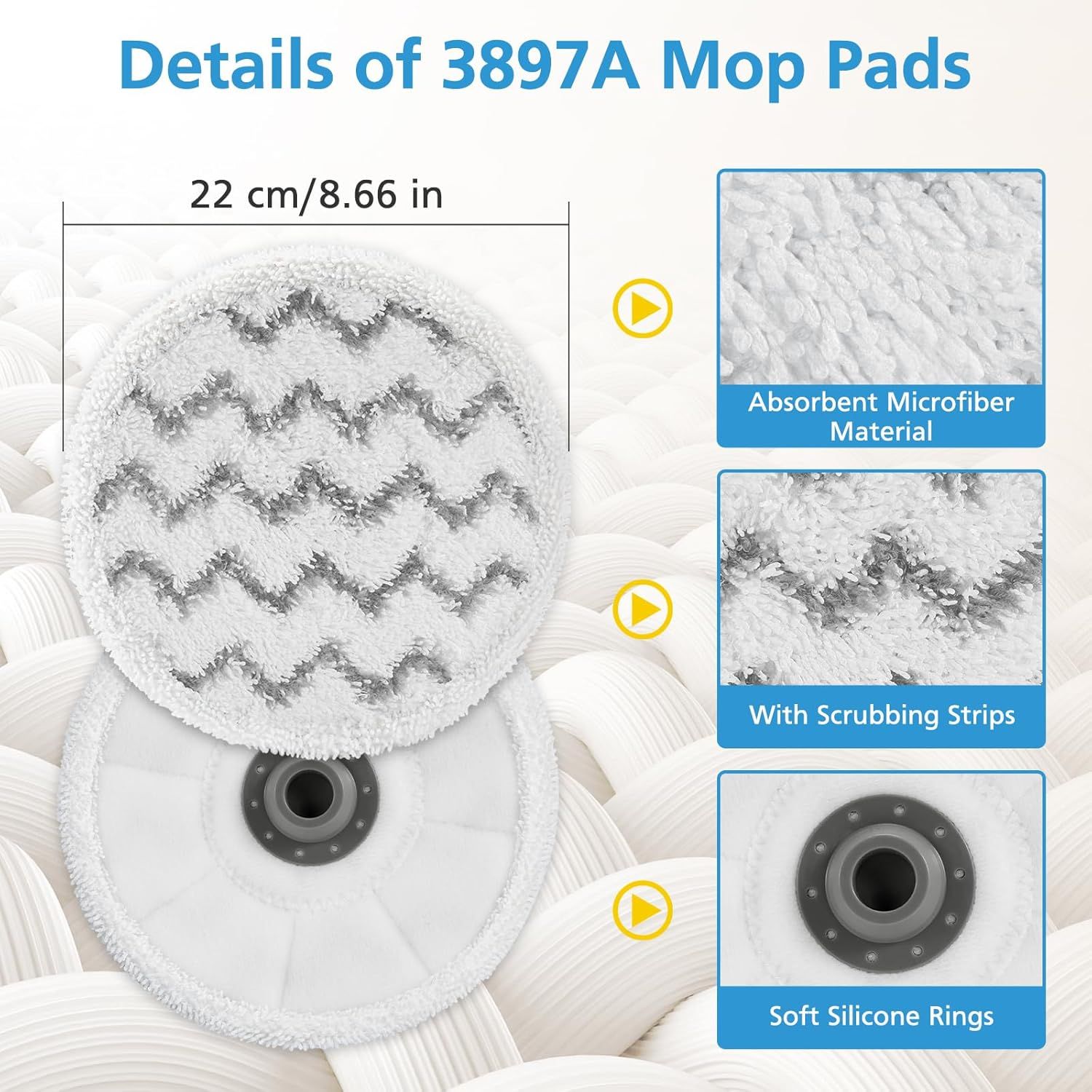 6 Pack 3897A / 3712 Rotating Steam Mop Pads Replacement or Bissell SpinWave SmartSteam Scrubbing Steam Mop Cleaner 【Models 3897A/3712 ONLY】