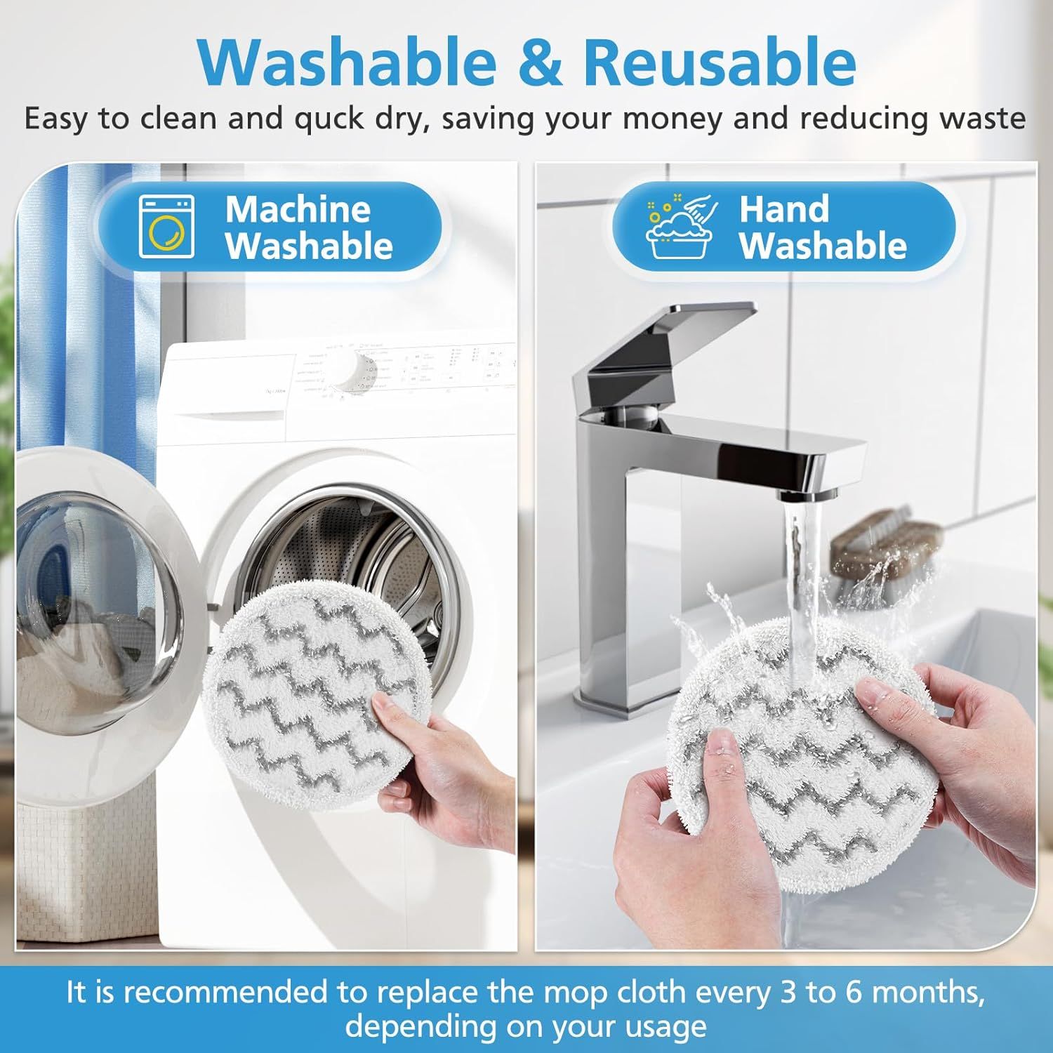 6 Pack 3897A / 3712 Rotating Steam Mop Pads Replacement or Bissell SpinWave SmartSteam Scrubbing Steam Mop Cleaner 【Models 3897A/3712 ONLY】