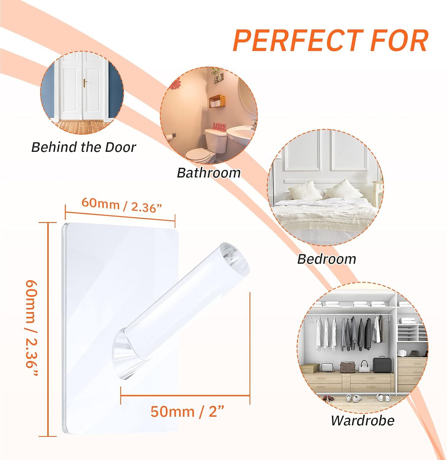12 Pieces Acrylic Wall Mounted Coat Hooks Hat Rack Robe Single Organizer Adhesive Clear Wall Hook Decorative or Clothes