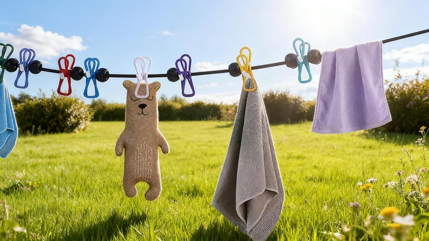 Portable Clothesline Retractable - Travel Drying Rack with Clothespins