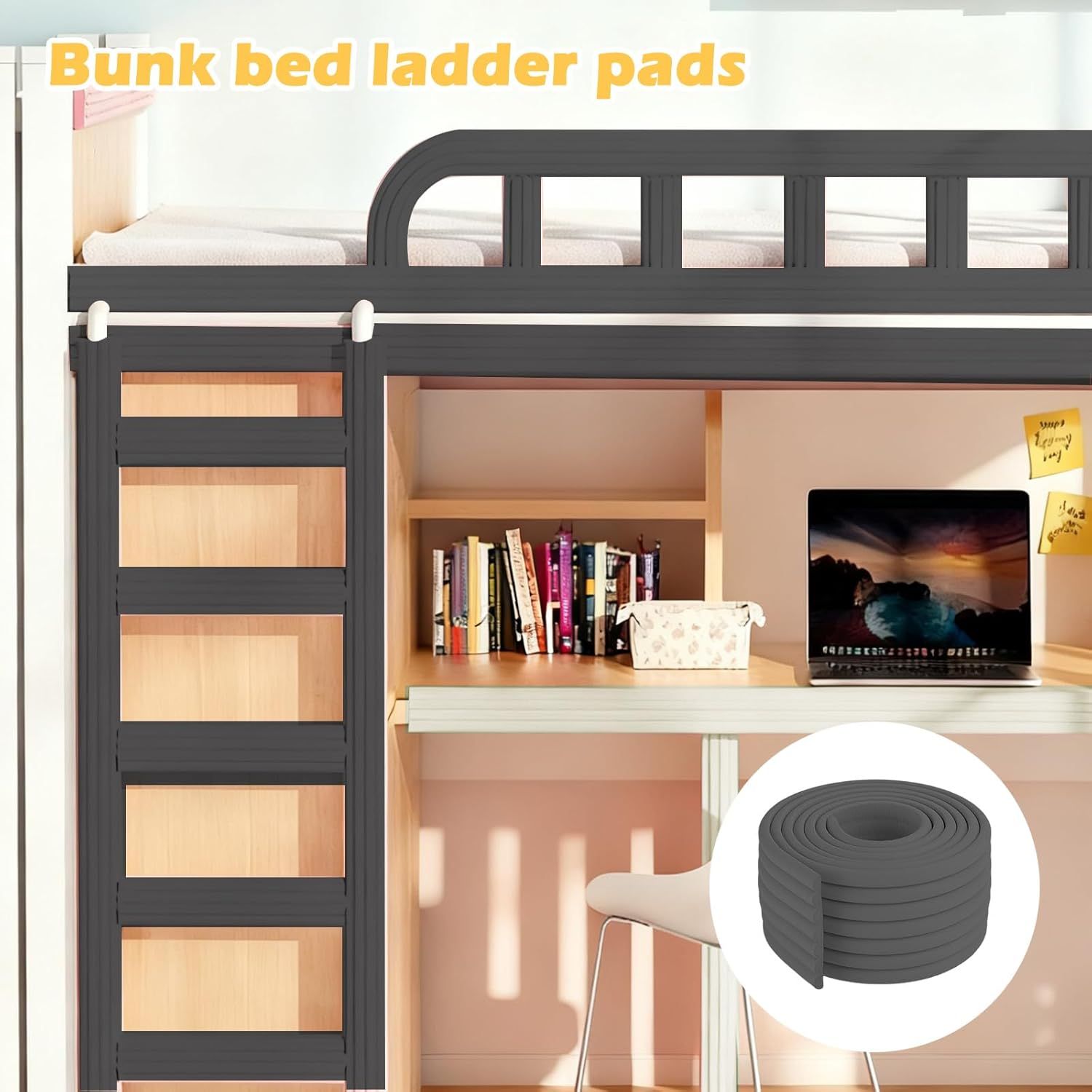 Soft Bunk Bed Ladder Pads with Cutter – Foam Step Padding & Ladder Cover for Kids’ Loft Beds