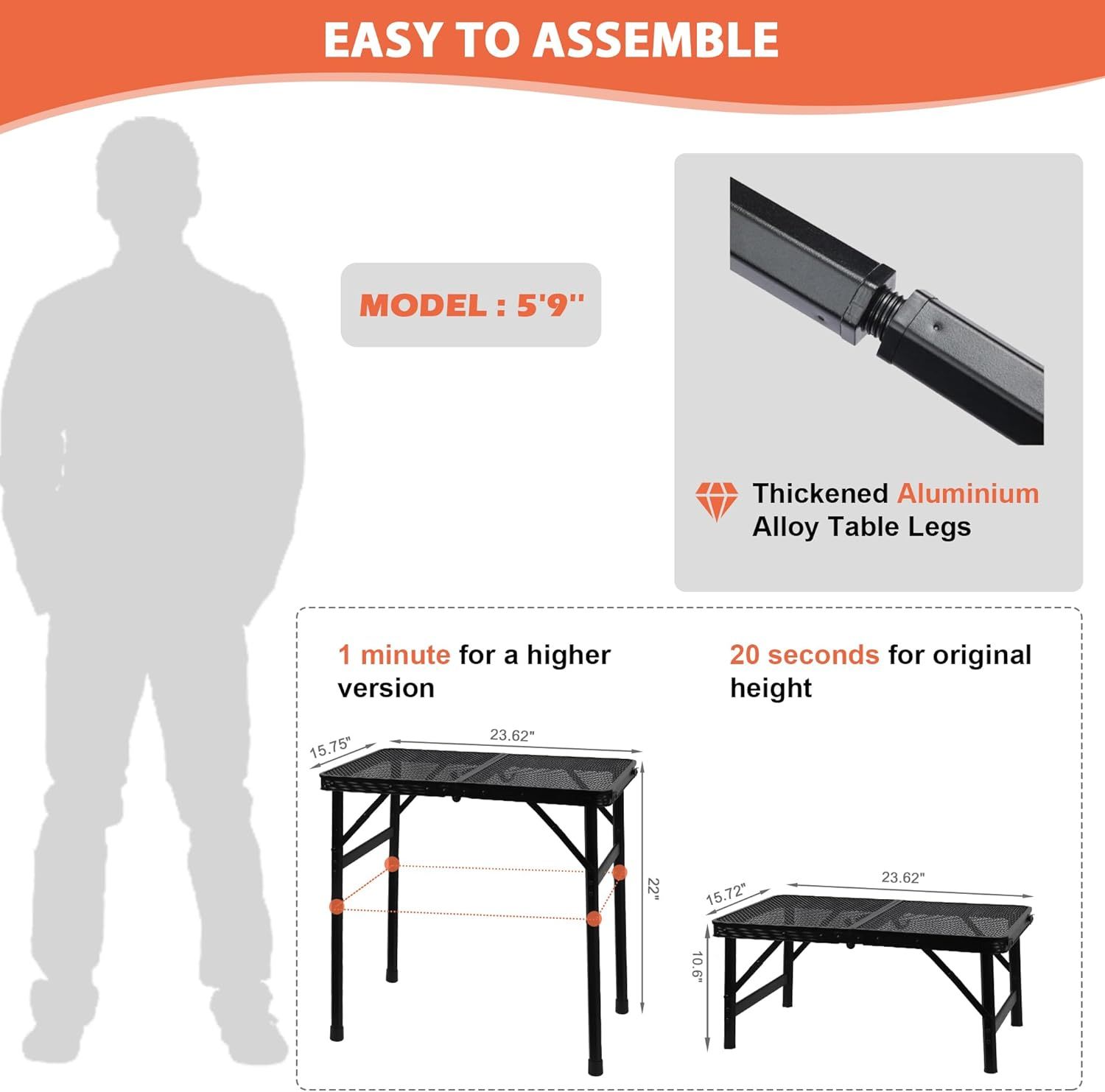 Camping Table with Mesh Desktop
