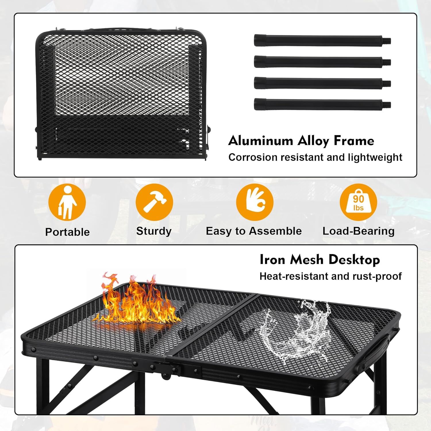 Camping Table with Mesh Desktop