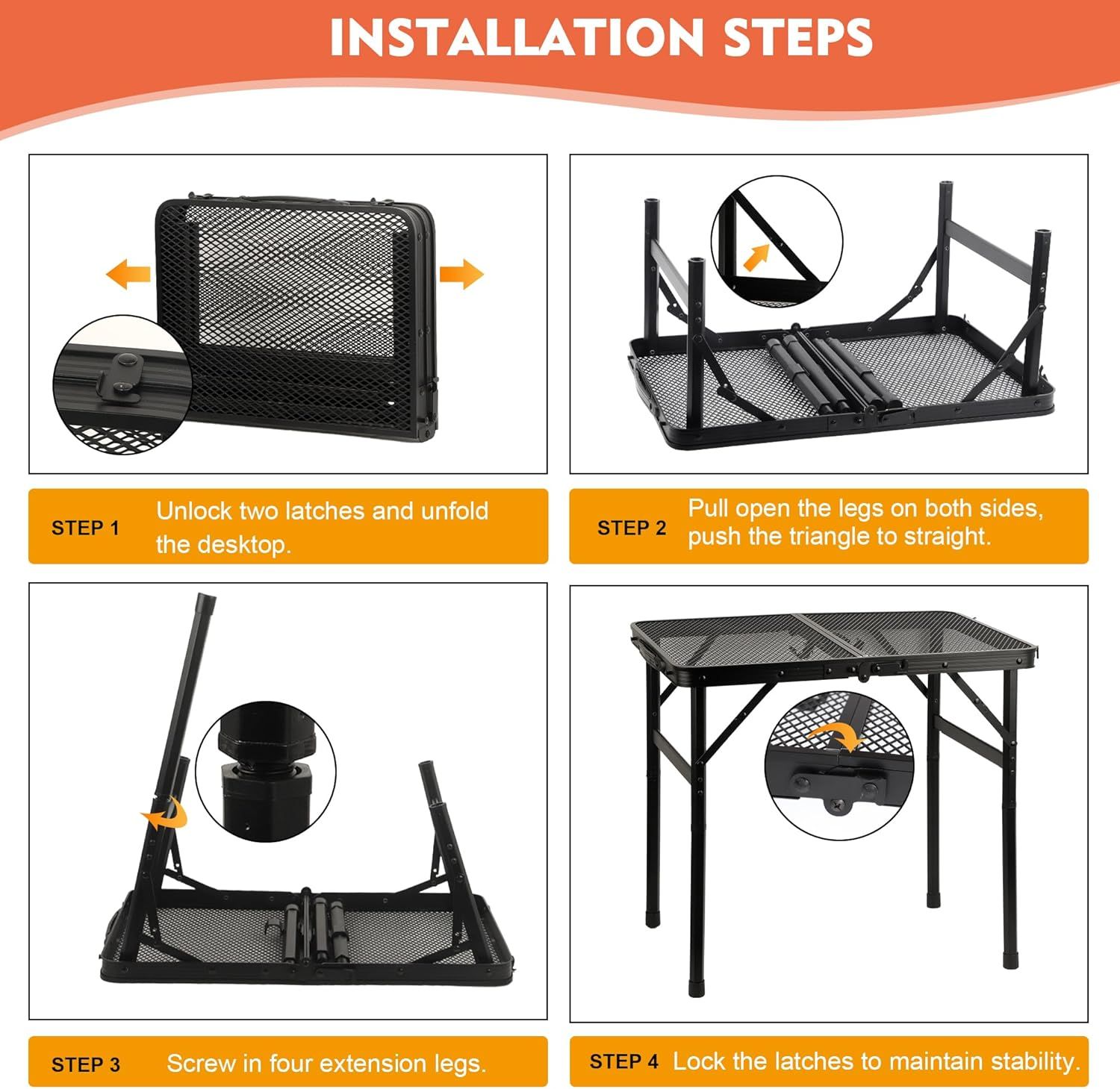 Camping Table with Mesh Desktop