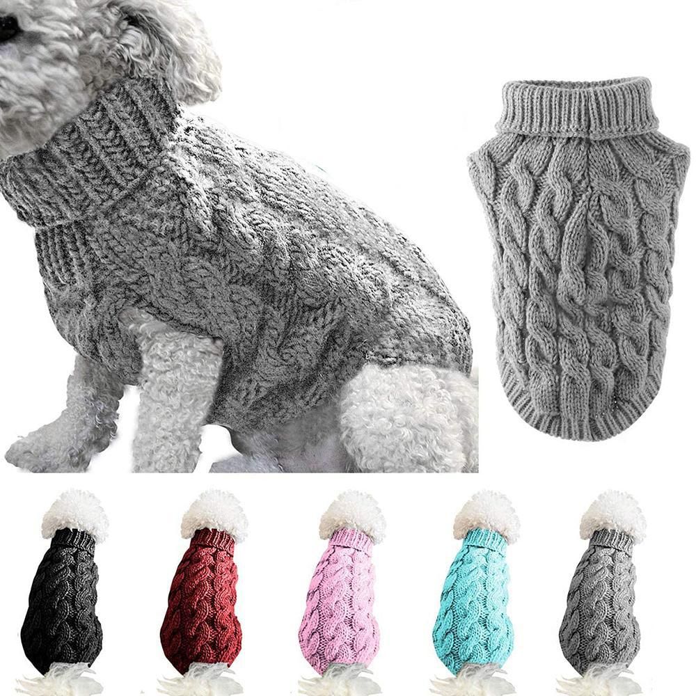 Pet Dog Sweater Pet Turtleneck Knitting Sweater Winter Warmer Clothes Pet Pullover Knitwear - Red