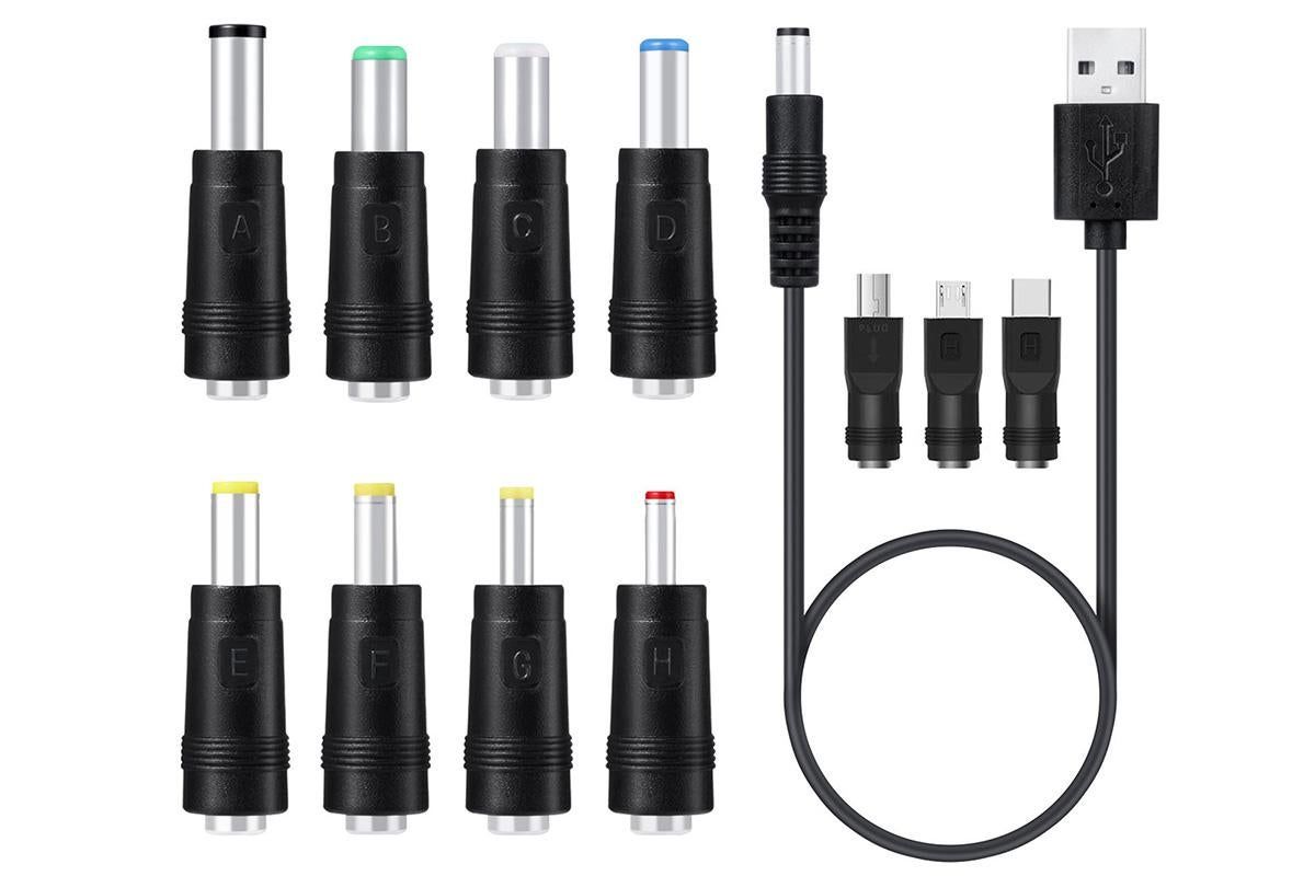 USB to DC 5V Charging Cable Power Cord 5.5x2.1mm with 11 Interchangeable Connectors