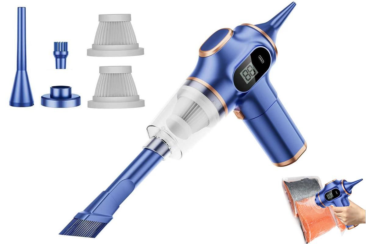 Car Vacuum Portable Cordless 2 in 1 Vacuum Cleaner Air Duster Handheld Vacuum Cordless with 3000mAh Battery - Blue