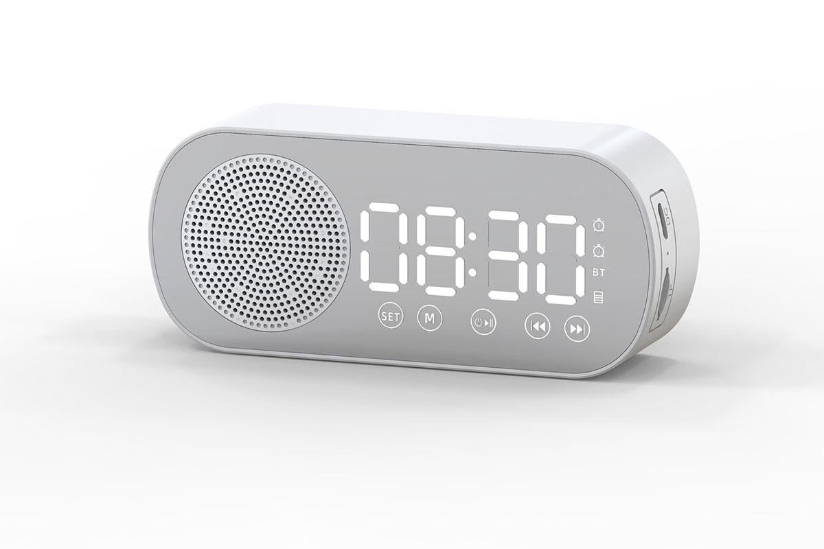 FM Speaker LED Display Portable Alarm Clock Home Decor Bluetooth Digital Radio - White
