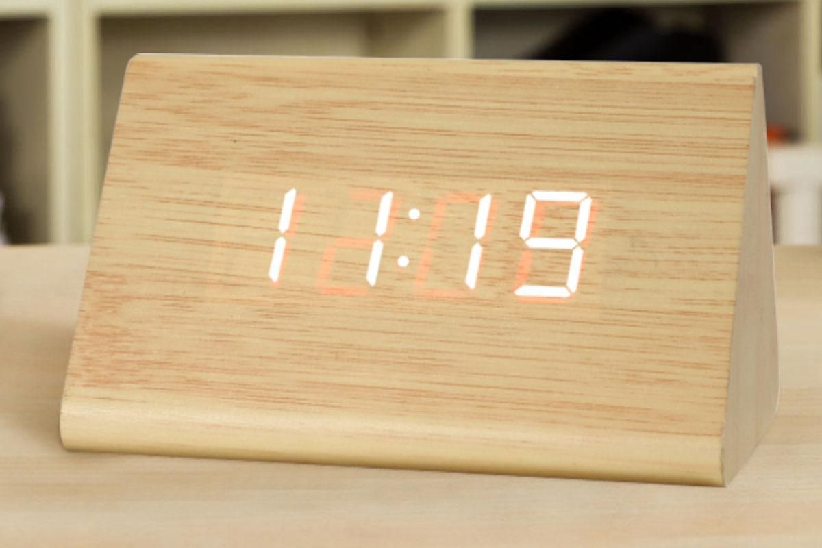 Wooden Digital Alarm Clocks for Bedrooms Electric Desk Clock with Large Numbers - Natural