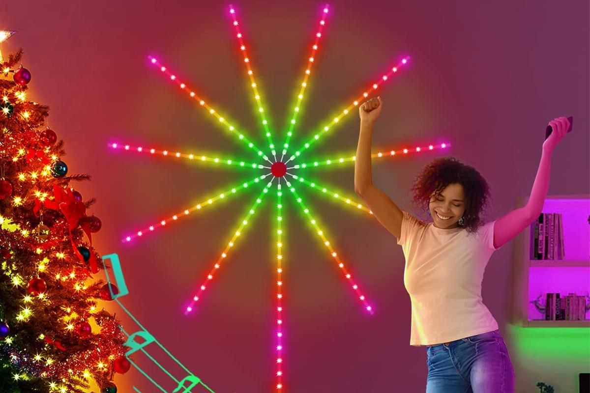 One App Control Launch Burst Effect Color Changing USB Smart Firework Led Strip Lights with Remote for Christmas Decor Bedroom