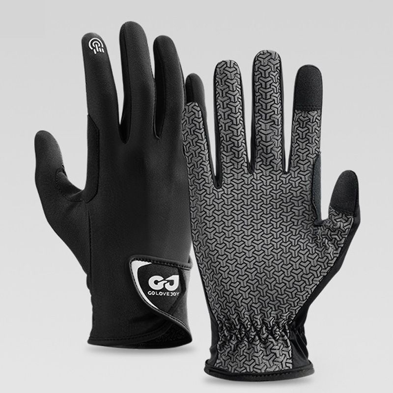Equestrian Riding Gloves, Full-Palm Silicone Anti-Slip & Durable Touchscreen Model, Ice-Silk Cooling, Breathable, and UV-Protective, Suitable for Outdoor Sports, Driving, and Training—Black-XL