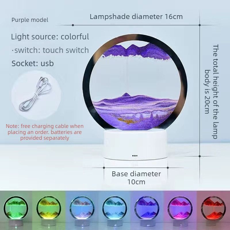Creative 3D Sand Art Night Light, Multi-Color Touch-Sensitive Dimmable Desktop Ornament, USB/Battery Dual Power Supply, Multiple Colors Available, Home Decor & Birthday Gift - Purple