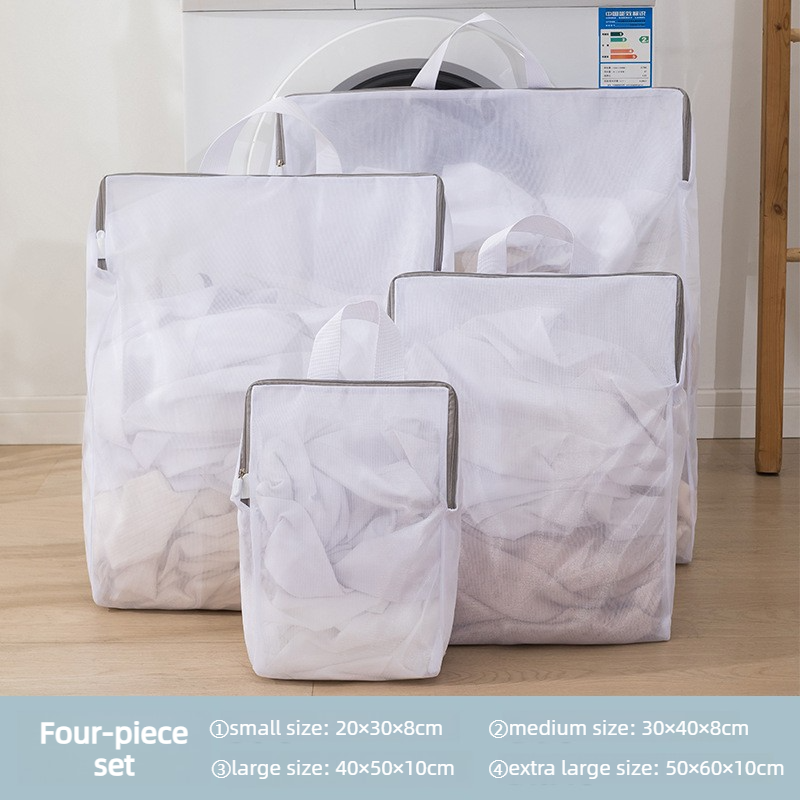 Fine Mesh Laundry Bag Set, 4 Pieces Anti-Snag Washing Bags with Zipper and Handle, for Delicate Clothes, Bras, Household Laundry