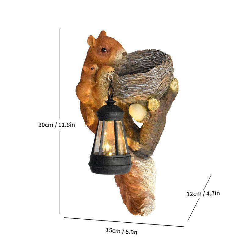 Retro Squirrel Lantern Solar-Powered Outdoor Wall Light