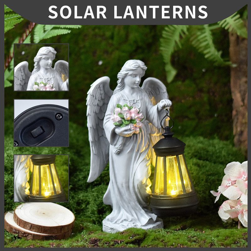 Solar-Powered Angel Lantern Outdoor Light