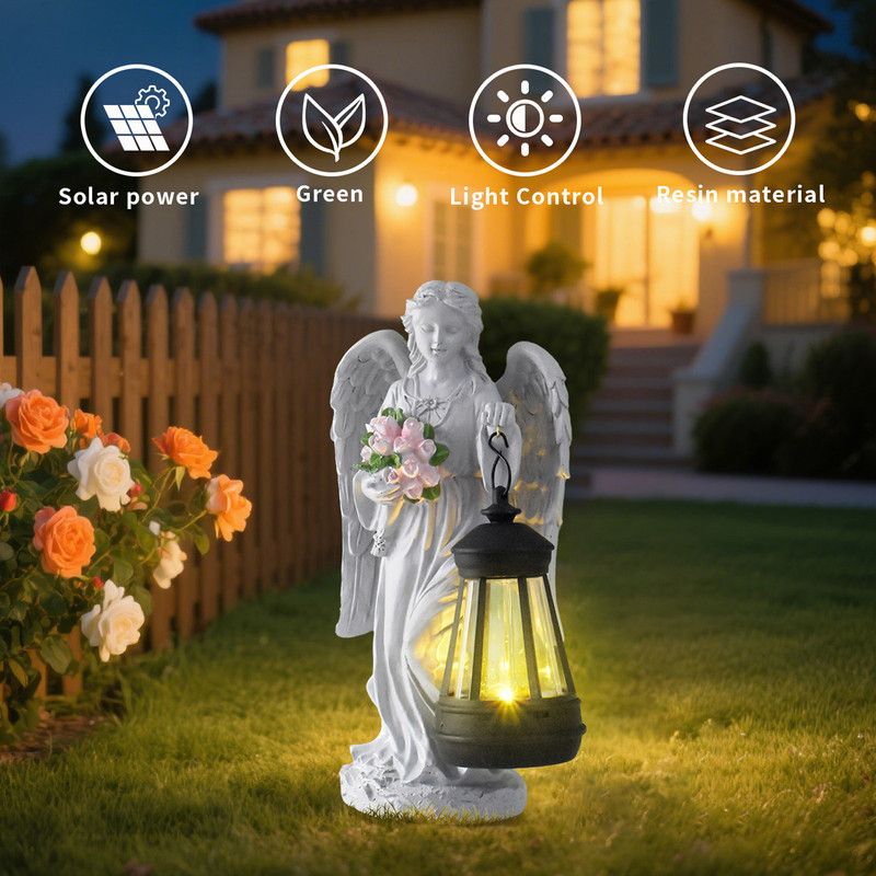 Solar-Powered Angel Lantern Outdoor Light