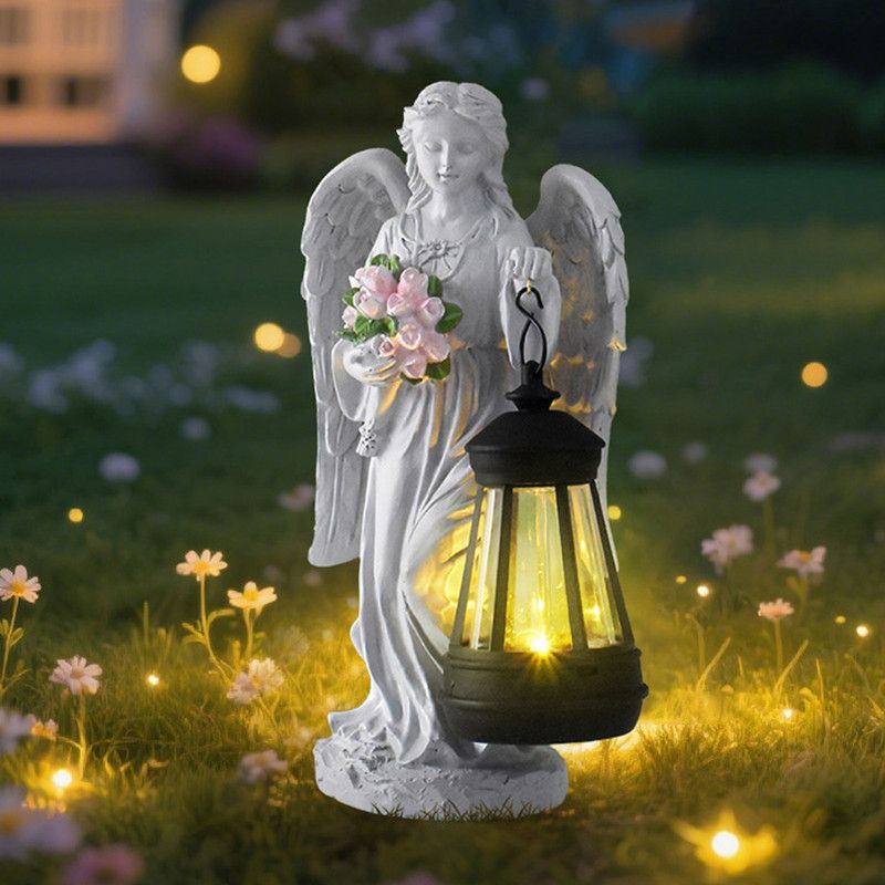 Solar-Powered Angel Lantern Outdoor Light