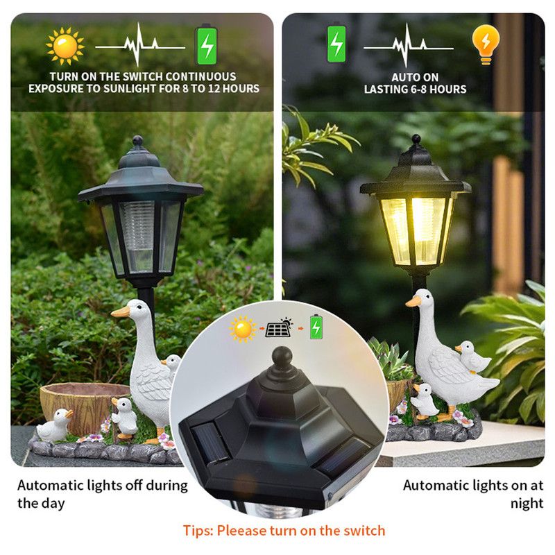 Creative Cute Duck Resin Flower Pot Solar Outdoor Light