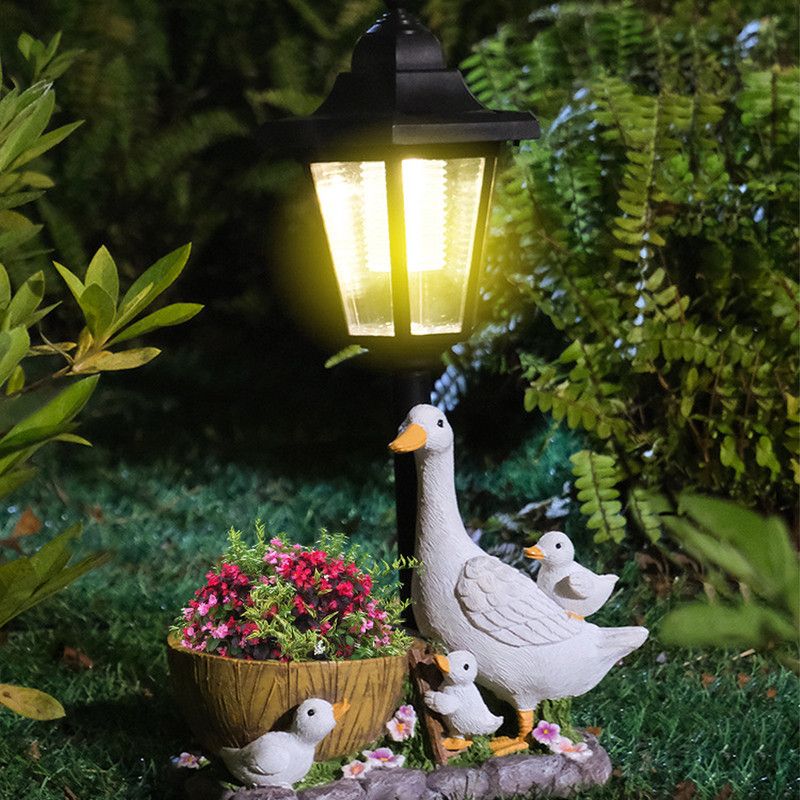 Creative Cute Duck Resin Flower Pot Solar Outdoor Light