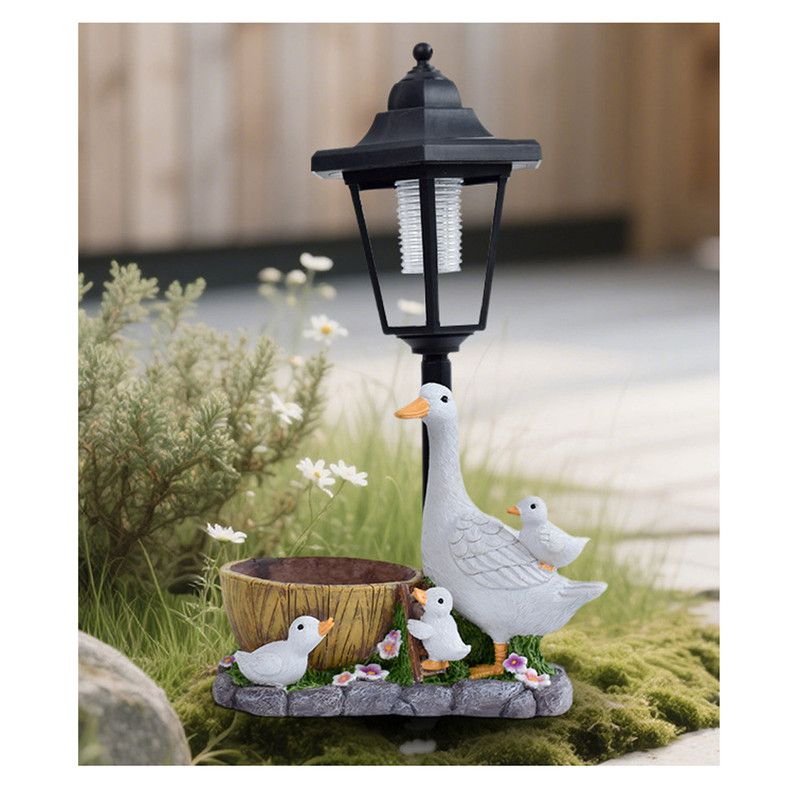 Creative Cute Duck Resin Flower Pot Solar Outdoor Light