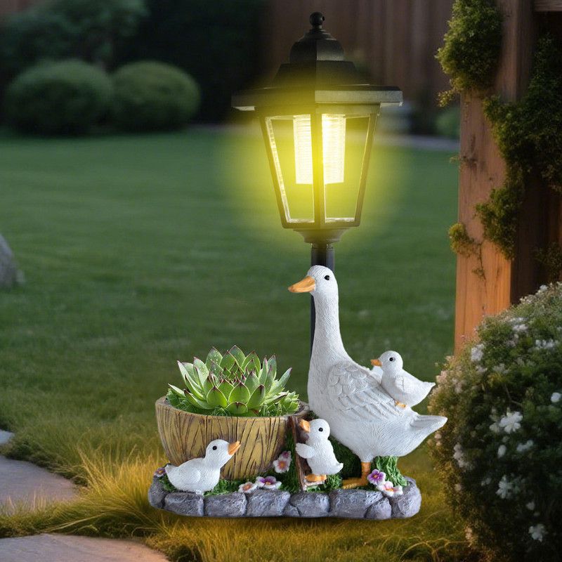 Creative Cute Duck Resin Flower Pot Solar Outdoor Light