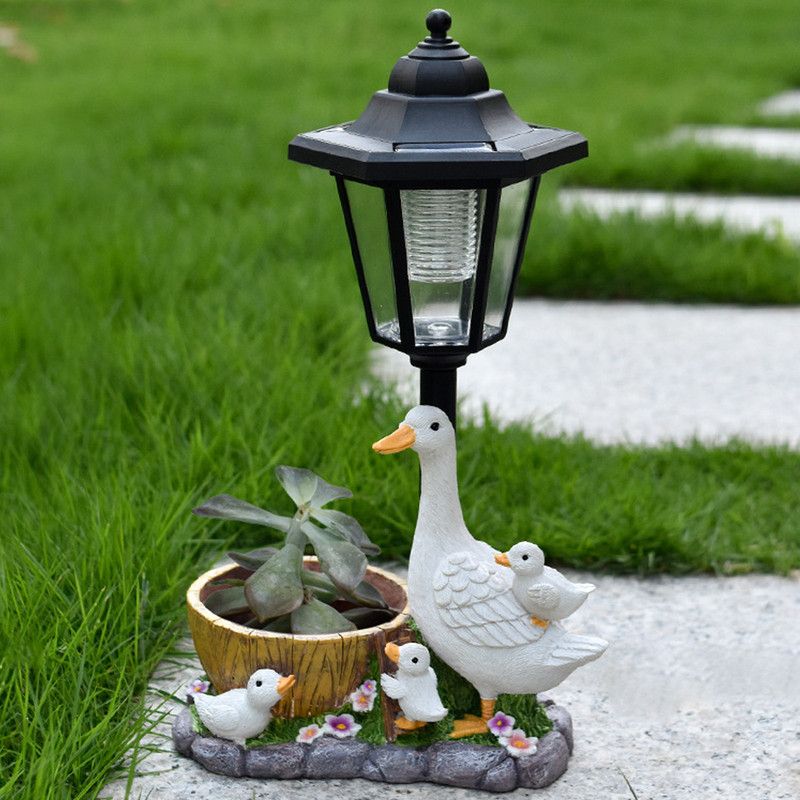 Creative Cute Duck Resin Flower Pot Solar Outdoor Light