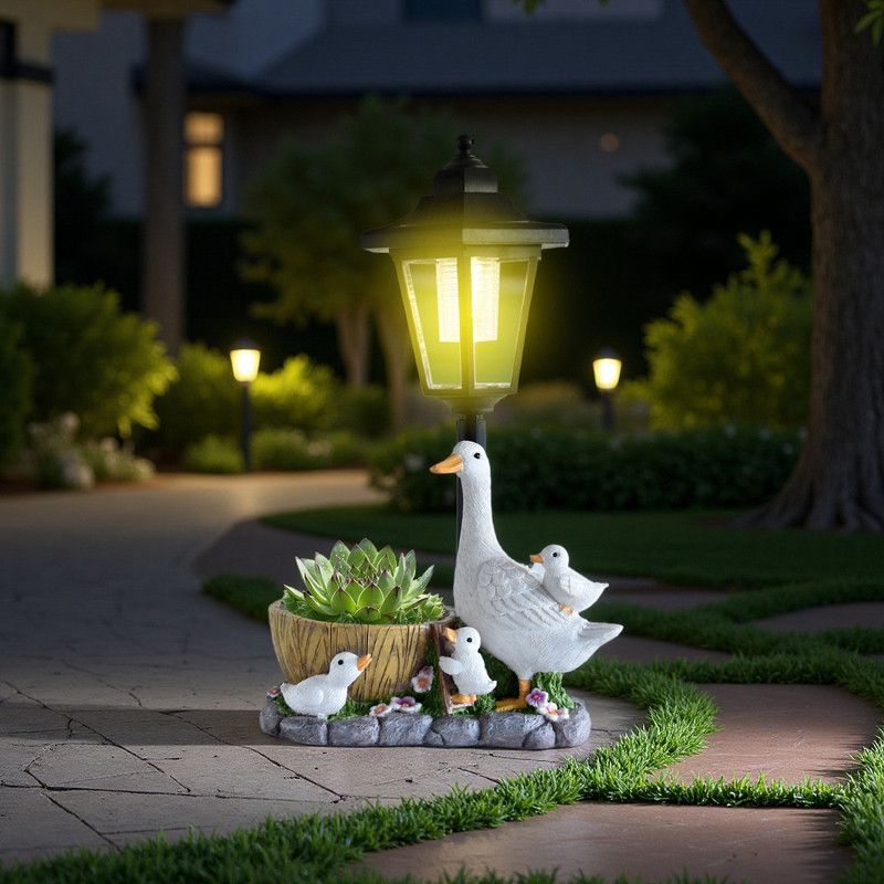 Creative Cute Duck Resin Flower Pot Solar Outdoor Light