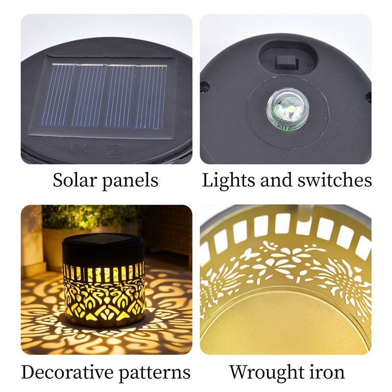 Solar-Powered Wrought Iron Mandala Pattern Openwork Projection Light
