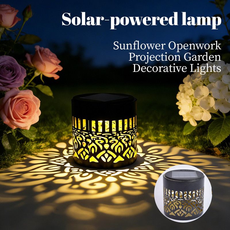 Solar-Powered Wrought Iron Mandala Pattern Openwork Projection Light