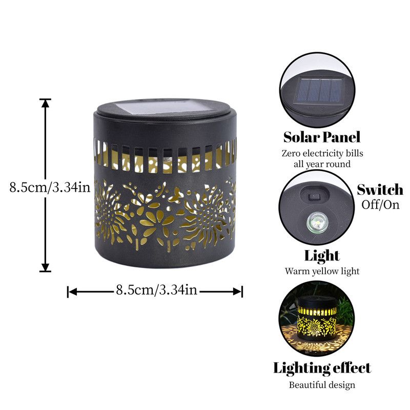 Solar-Powered Wrought Iron Sunflower-Patterned Openwork Projection Light