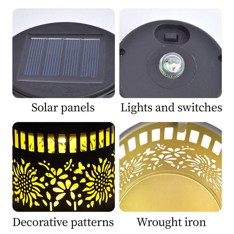 Solar-Powered Wrought Iron Sunflower-Patterned Openwork Projection Light