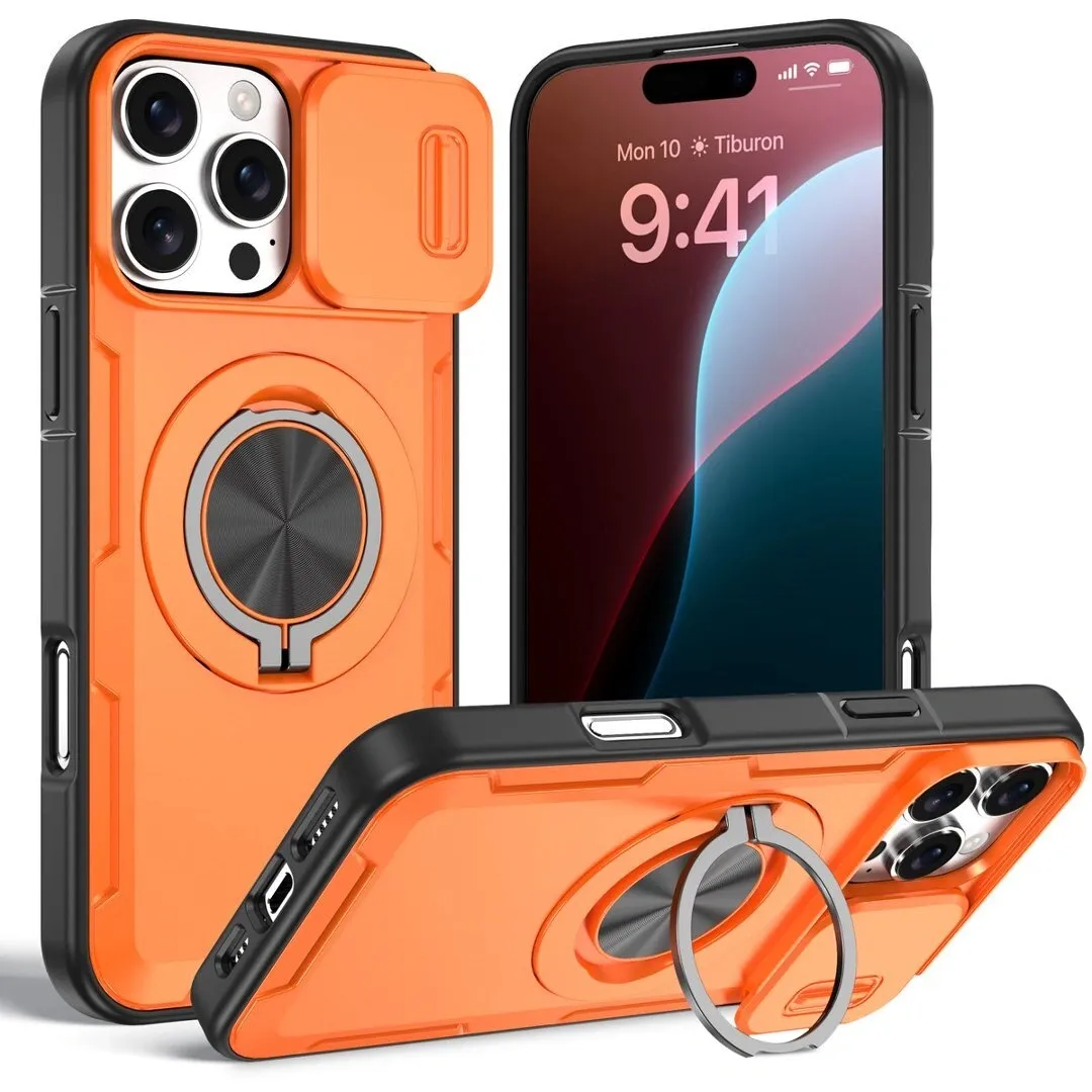 2-in-1 Magnetic Sliding Lens Case, Orange for iPhone 16 Pro