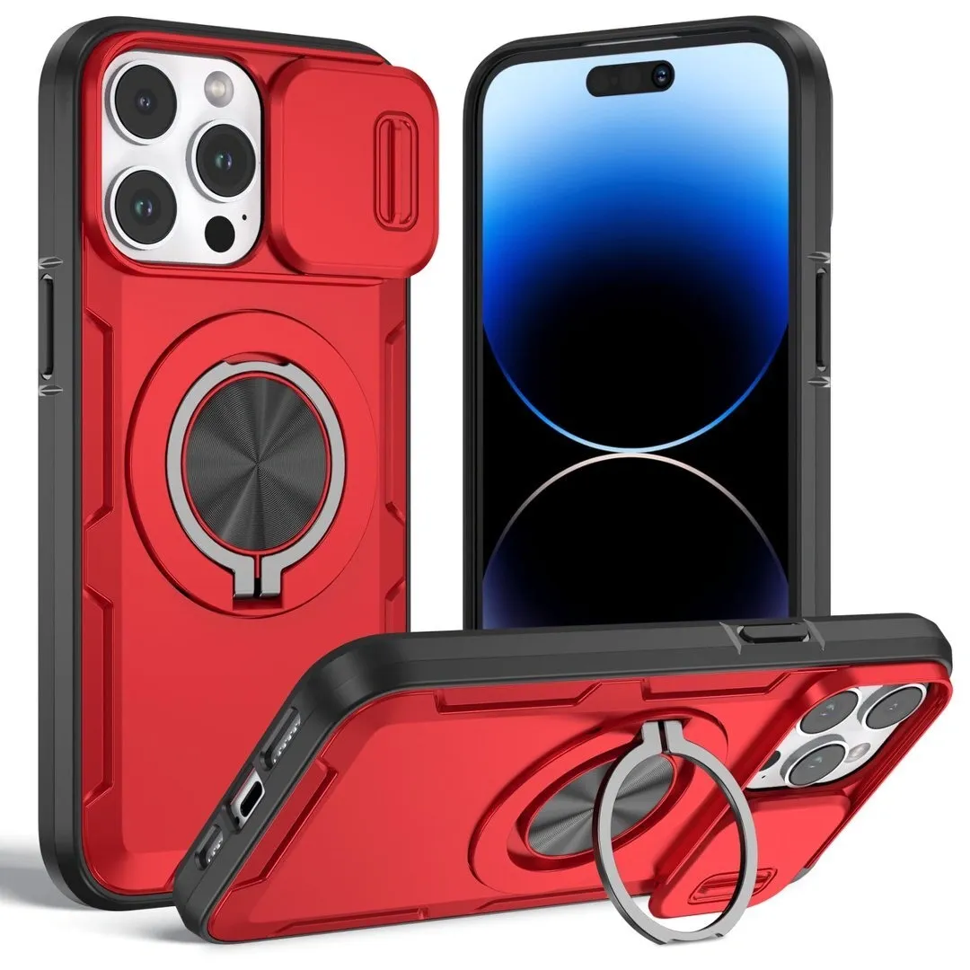 2-in-1 Magnetic Sliding Lens Case, Red for iPhone 14 Pro Max