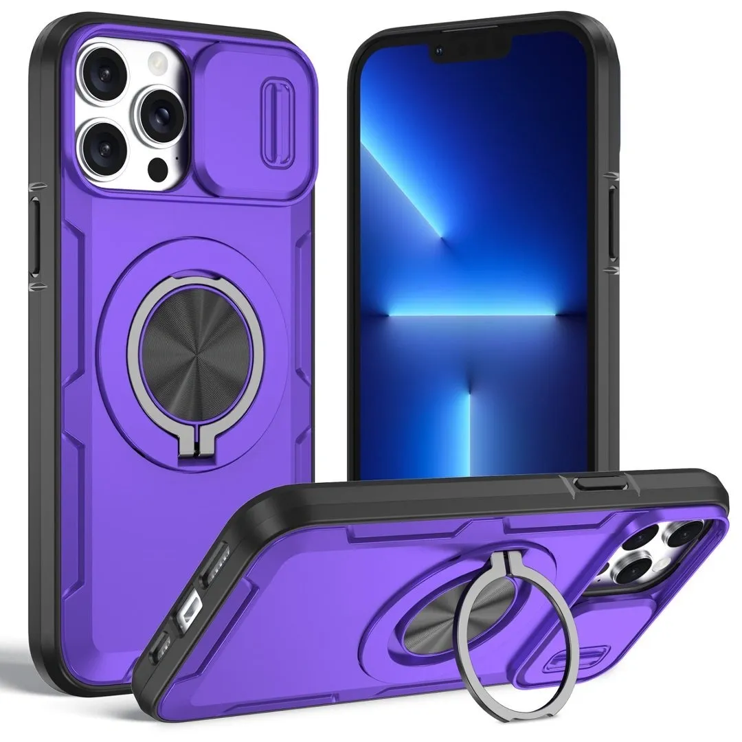 2-in-1 Magnetic Sliding Lens Case, Purple for iPhone 12 Pro