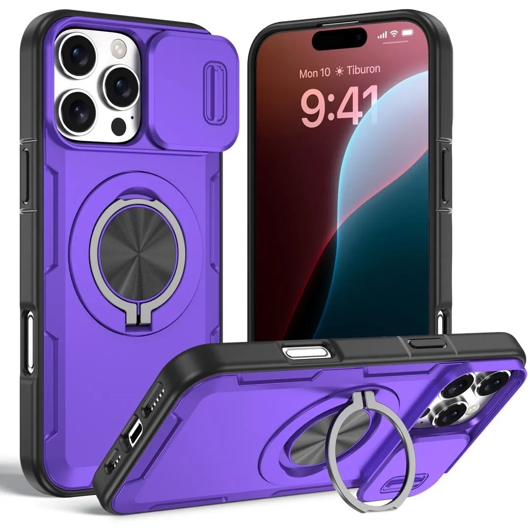 2-in-1 Magnetic Sliding Lens Case, Purple for iPhone 16 Pro