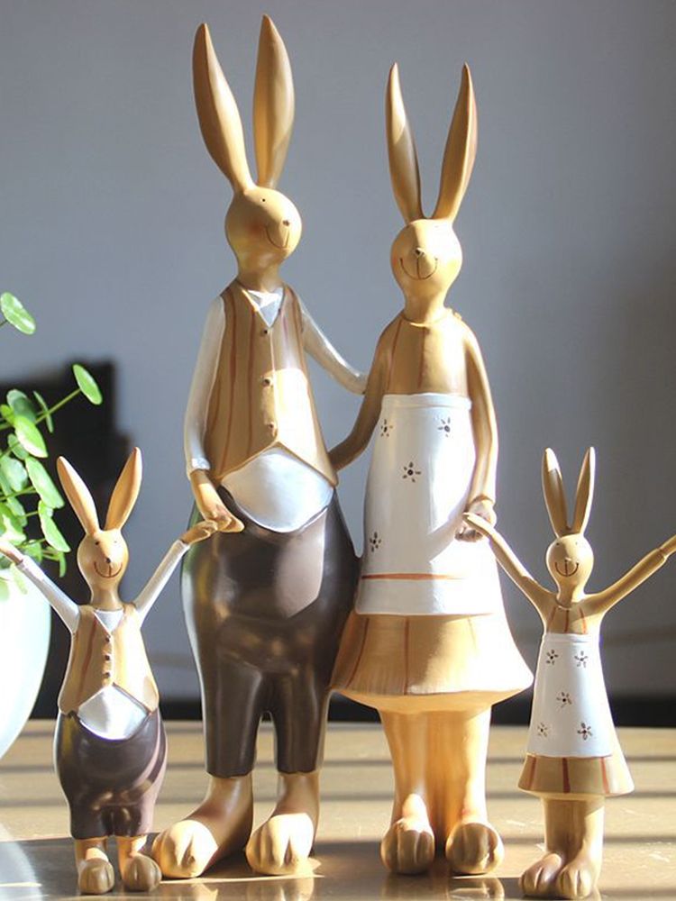 Rabbit Statue Resin Coating Cute Vintage Look Vivid Clear Texture Garden Bunny Ornament Decoration