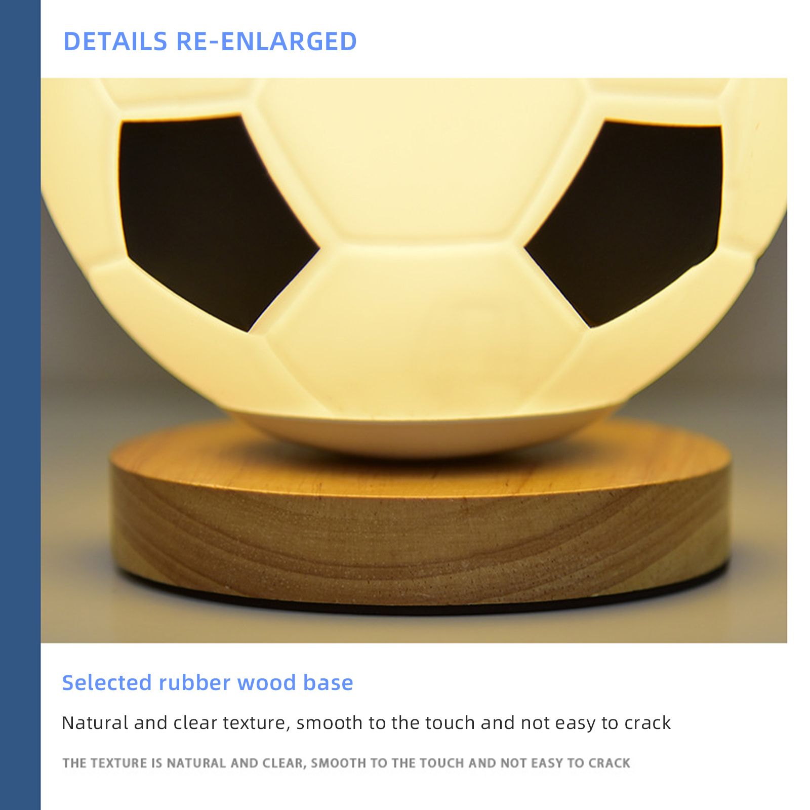Soccer Remote Control LED Night Light Solid Wood Glass Small Table Lamp Remote Dimming Bedside Bedroom Study Decoration