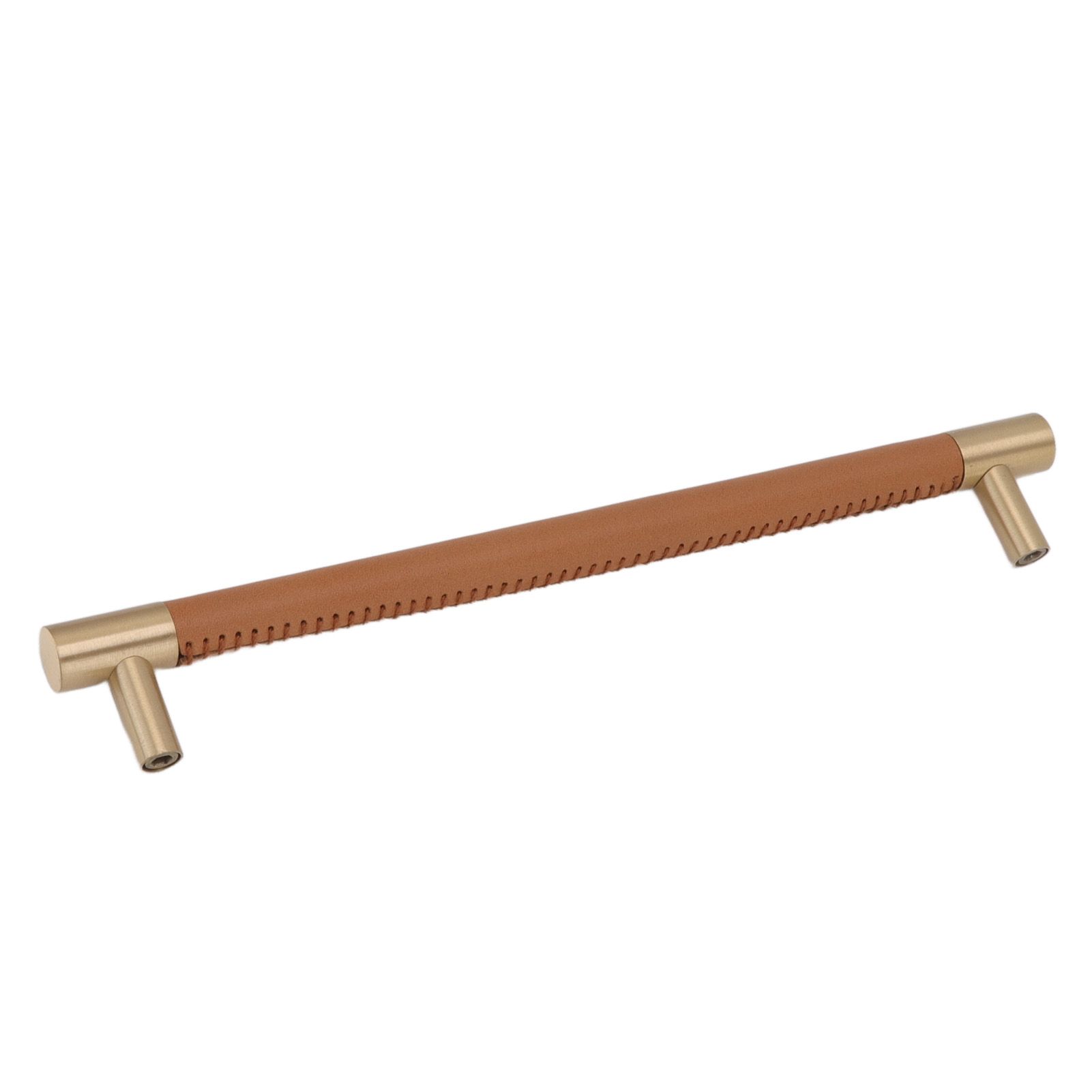 Cabinet Door Handle 224MM Hole Pitch Leather Brass Light Luxury Cupboard Bar Pull Handle for Home Wardrobe Drawer Light Brown