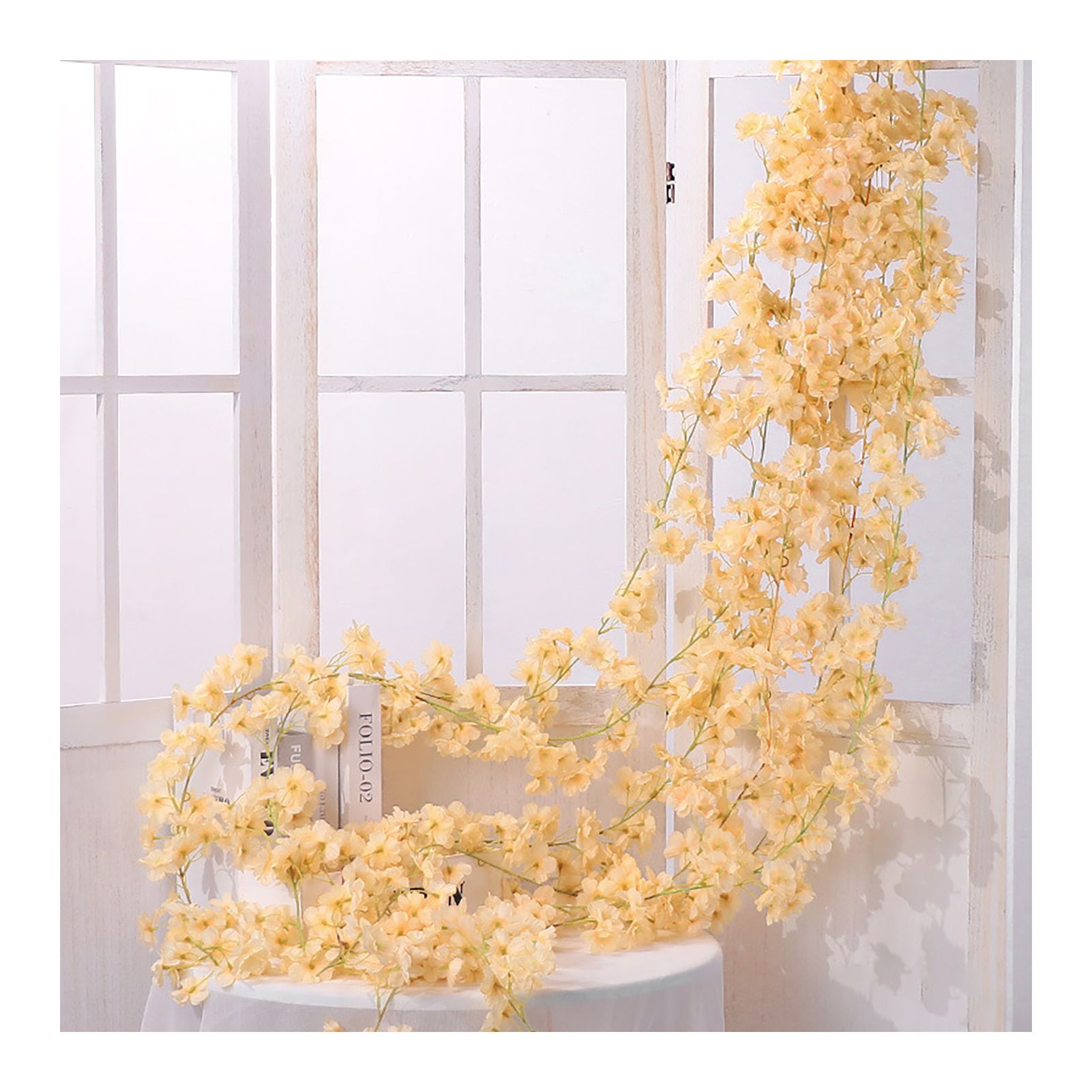 Artificial Flower Rattan Single 1.8m 135pcs Flowers Head Vivid Decorative Silk Plastic Hanging Fake Rattan for Decoration Champagne Artificial Flower Rattan Single 1.8m 135pcs Flowers Head Vivid Decorative Silk Plastic Hanging Fake Rattan for Decoration Champagne